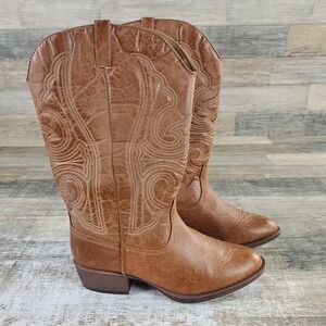 Coconuts by Matisse LEGEND Tan Faux Leather Round Toe Western Boots Sz 9 Wide